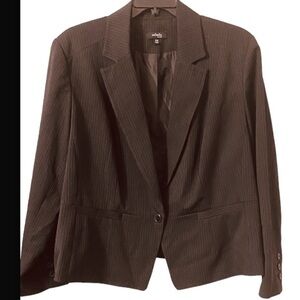 RAFAELLA Black Pinstripe Vertical Lines Notched Collar Button Lined Blazer